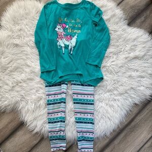 SO Teal Llama Pajama Set with Striped Pants